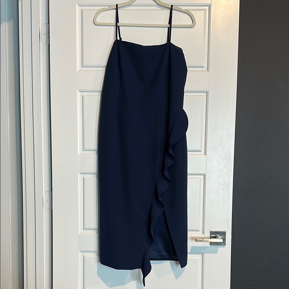 🦋 Bardot Blue Asymmetrical Ruffled Cocktail Dress